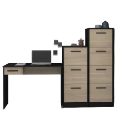 Parisot SilBüro-Set : Schreibtisch und zwei Aktenschränke - Eiche Dekor/schwarz