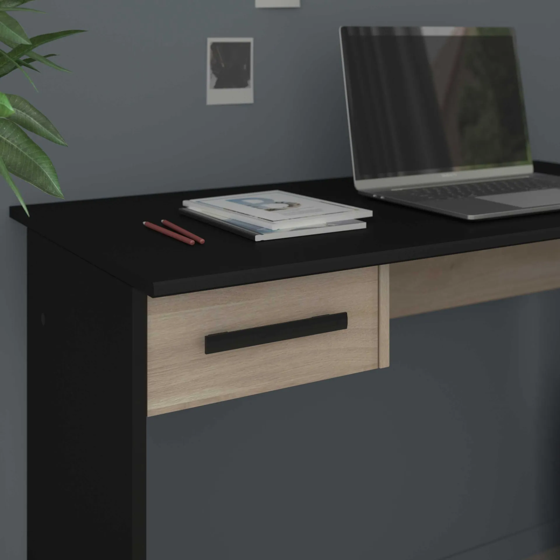 Parisot SilBüro-Set : Schreibtisch und zwei Aktenschränke - Eiche Dekor/schwarz