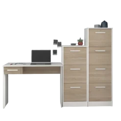 Parisot SilBüro-Set : Schreibtisch und zwei Aktenschränke - Eiche Dekor/Weiß