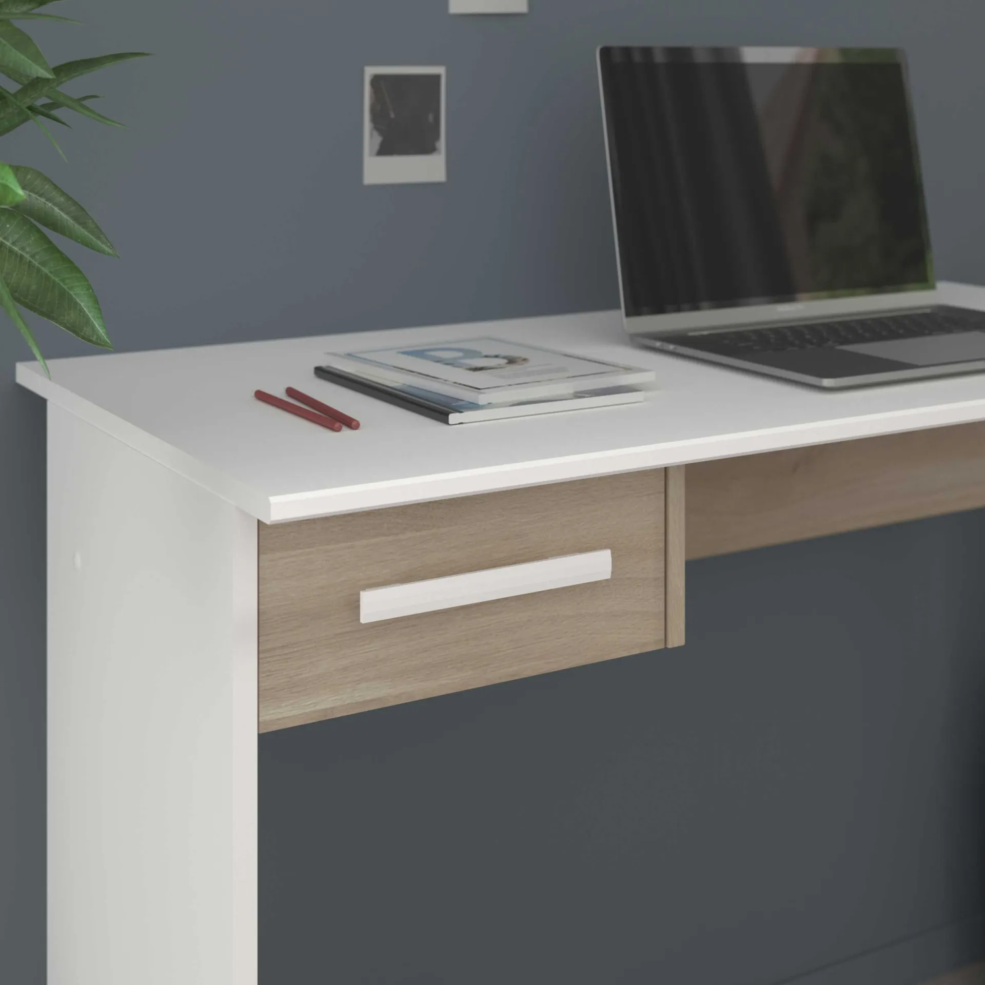 Parisot SilBüro-Set : Schreibtisch und zwei Aktenschränke - Eiche Dekor/Weiß