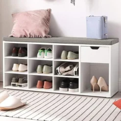 Sitzbank mit Stauraum Woodrow | 104 x 30 x 48 cm | Weißes Design