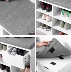 Sitzbank mit Stauraum Woodrow | 104 x 30 x 48 cm | Weißes Design