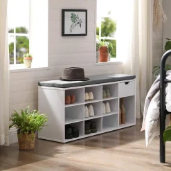 Sitzbank mit Stauraum Woodrow | 104 x 30 x 48 cm | Weißes Design