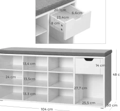 Sitzbank mit Stauraum Woodrow | 104 x 30 x 48 cm | Weißes Design