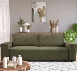 PGS 3-Sitzer Sofa Josh - 239x86x85cm - mit Stauraum - khaki Rippensamt