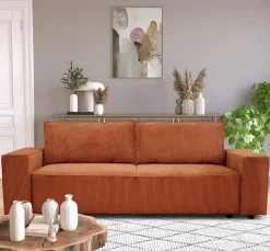 PGS 3-Sitzer Sofa Josh - 239x86x85cm - mit Stauraum - terracotta gerippter Samt