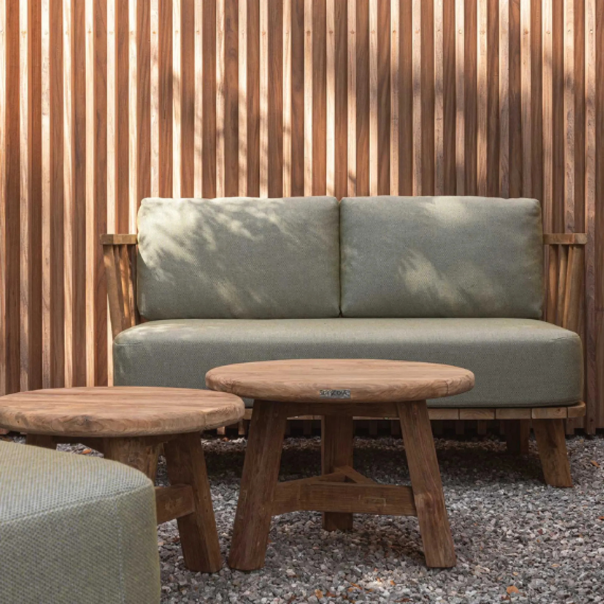 Gescova 2-sitziger Gartenstuhl Fez - recyceltes Teakholz - Sitzkissen salbei grün