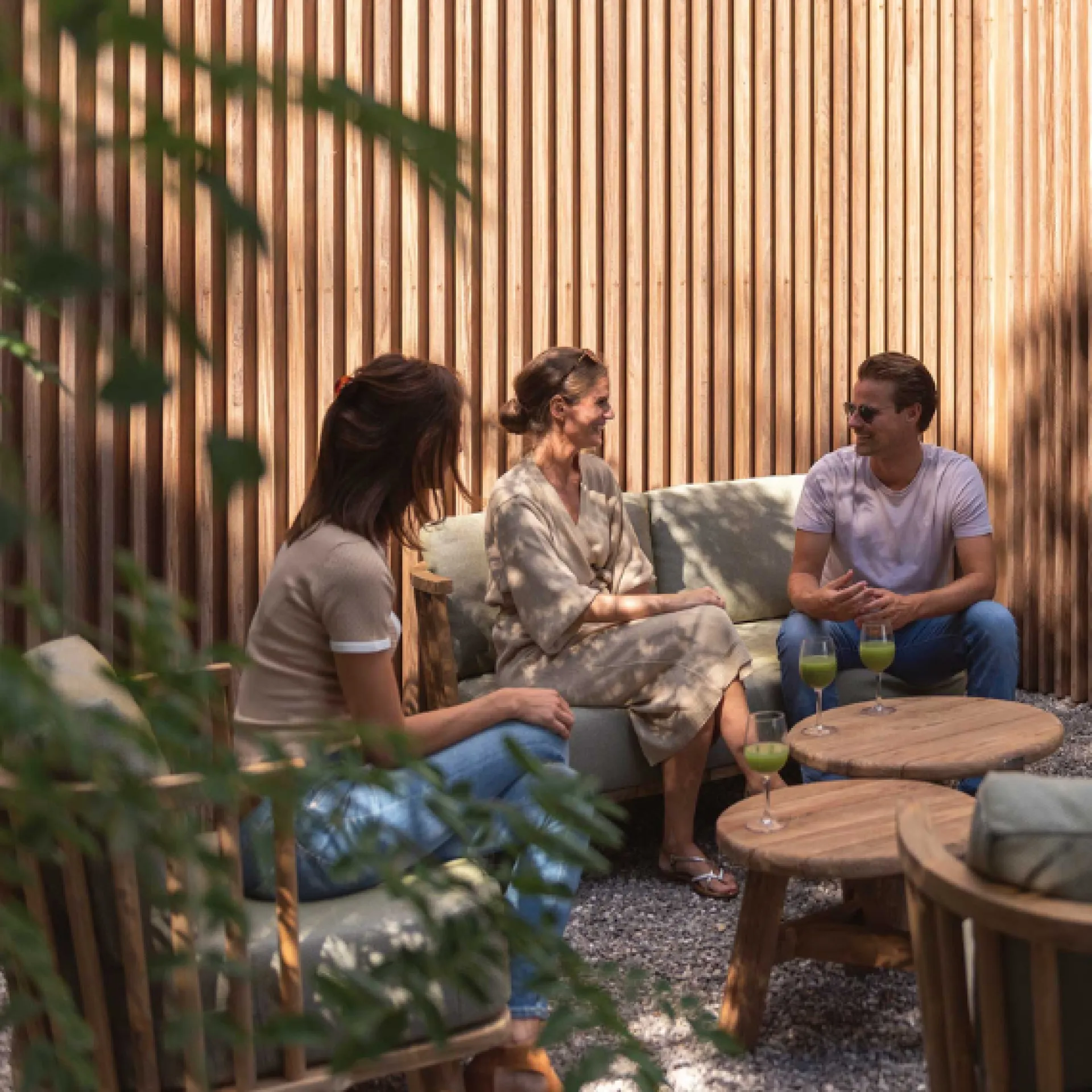Gescova 2-sitziger Gartenstuhl Fez - recyceltes Teakholz - Sitzkissen salbei grün