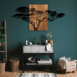 Emob Skyler Dekoratives Wandaccessoire aus Holz | Holz & Metall | 144 x 3 x 70 cm
