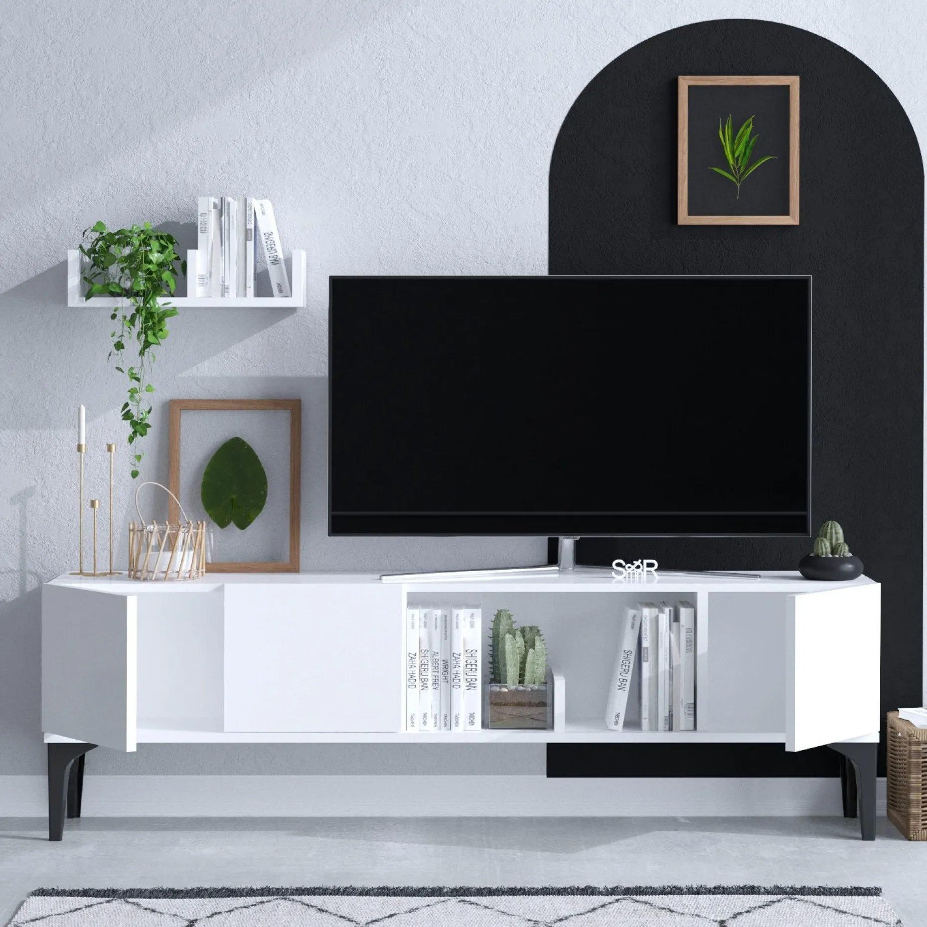 Smaragd TV-Element | 100% Melaminbeschichtung | Weiß