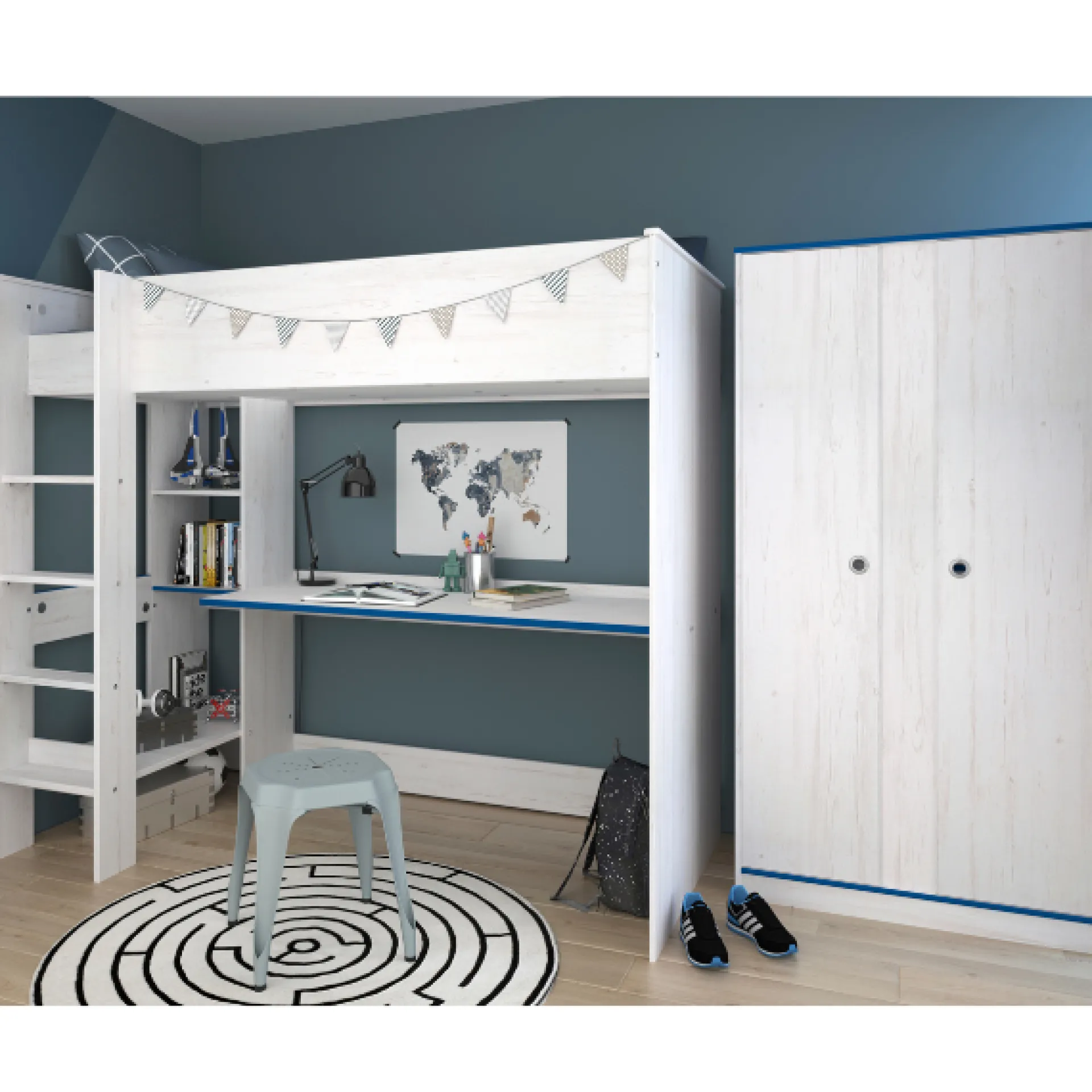 Kinder Parisot Smoozy Kinderzimmer-Set | Hochbett und Kleiderschrank |