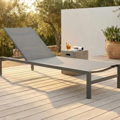 Gescova Sonnenliege Gabana Aluminium Anthrazit mit Textilene in Silbergrau