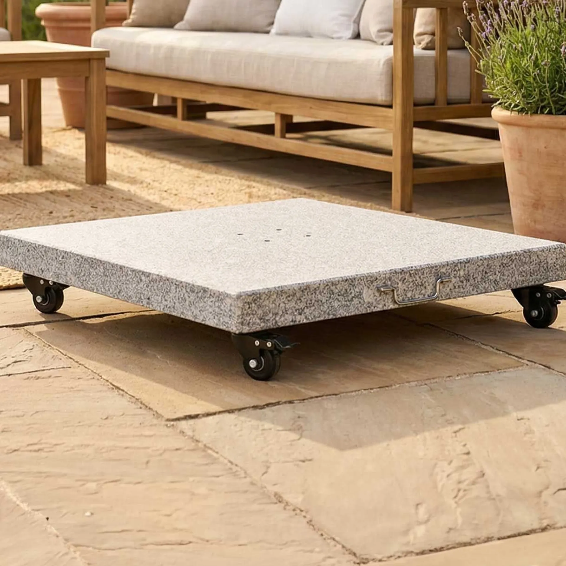 Gescova Sonnenschirmsockel Miami - Granit mit Rollen - 60x60x12 cm - Hell