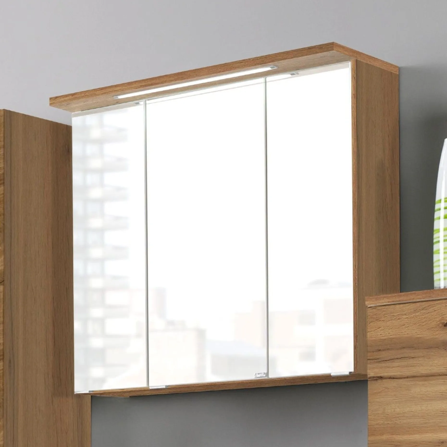 Spiegelschrank Bobbi 80cm Modell 1 3 Türen und led Licht - Eiche