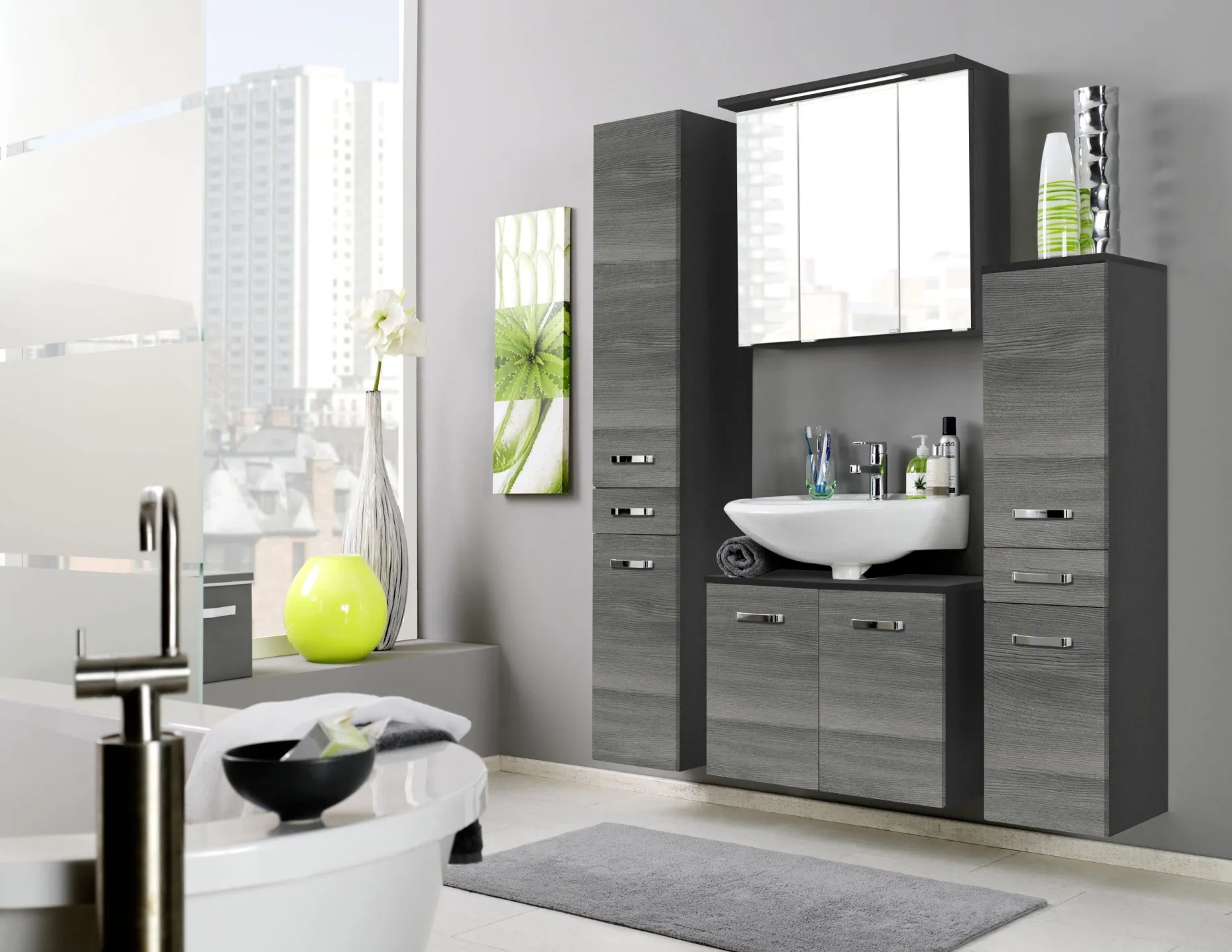 Spiegelschrank Bobbi 70cm modell 1 3 türen und led beleuchtung - graphit