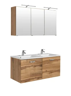 Spiegelschrank Bobbi 120cm Modell 2 3 Türen und led Beleuchtung - Eiche
