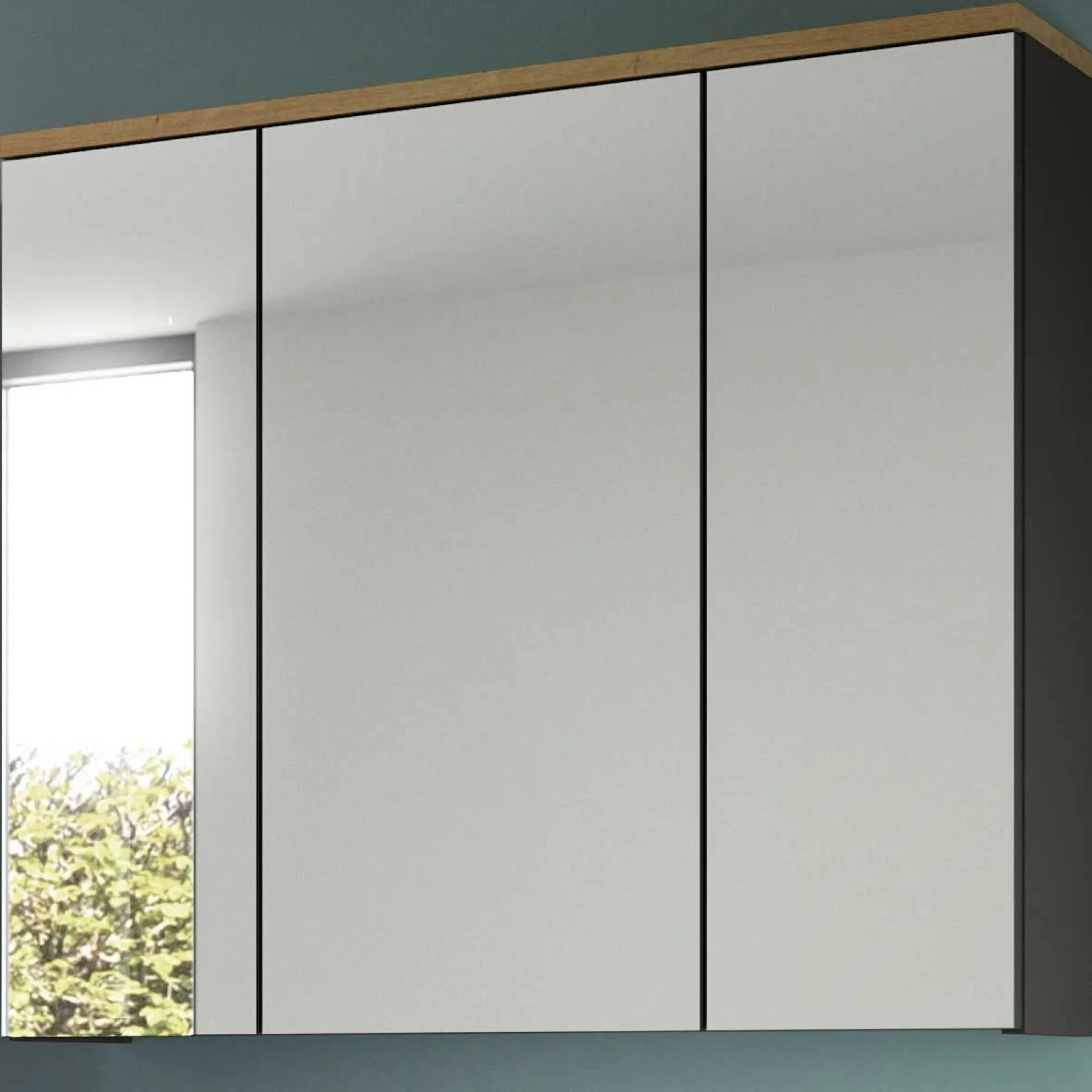 Spiegelschrank Canu Xonox - basaltgrau mit Holz-Detail - 80x73x21 cm