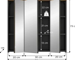 Spiegelschrank Canu Xonox - basaltgrau mit Holz-Detail - 80x73x21 cm