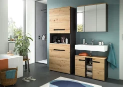 Spiegelschrank Canu Xonox - basaltgrau mit Holz-Detail - 80x73x21 cm