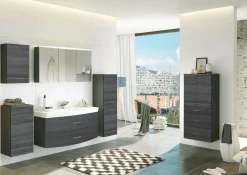 Spiegelschrank Florent gebogen 100cm mit 3 Türen und LED-Lichtleiste - graphit