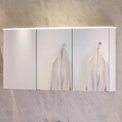 Spiegelschrank Florent gebogen 100cm mit 3 Türen und LED-Lichtleiste - weiß