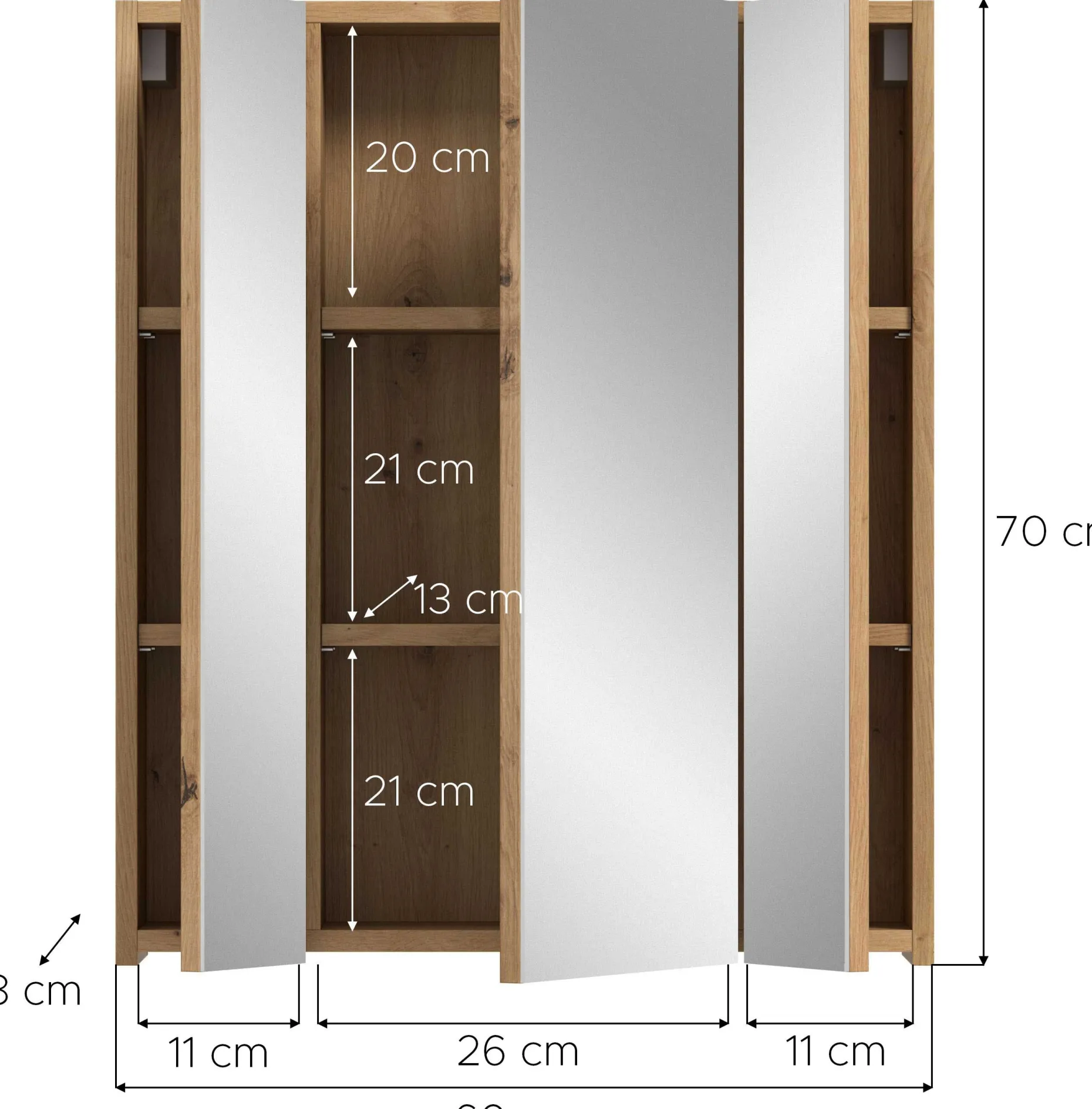Spiegelschrank Ice Xonox - Artisan Oak - 60x70x18 cm - MDF