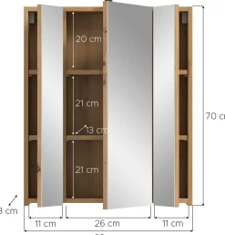 Spiegelschrank Ice Xonox Artisan Oak 60x70x18 cm mit Beleuchtung