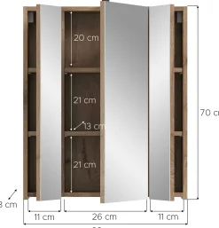 Spiegelschrank Ice Xonox - mattschwarz/Nox Oak - 60x70x18 cm