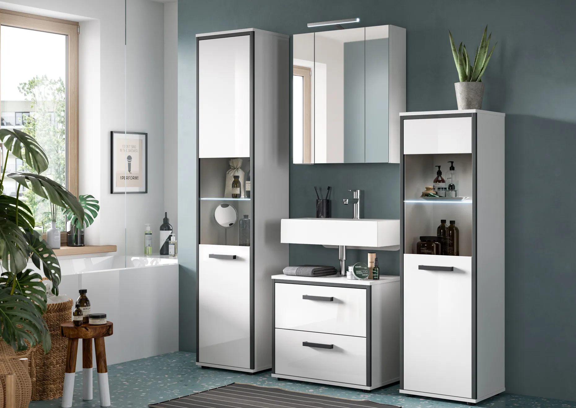 Spiegelschrank Ice Xonox mit LED-Beleuchtung - 60x55x46 cm - Weiß hochglänzend