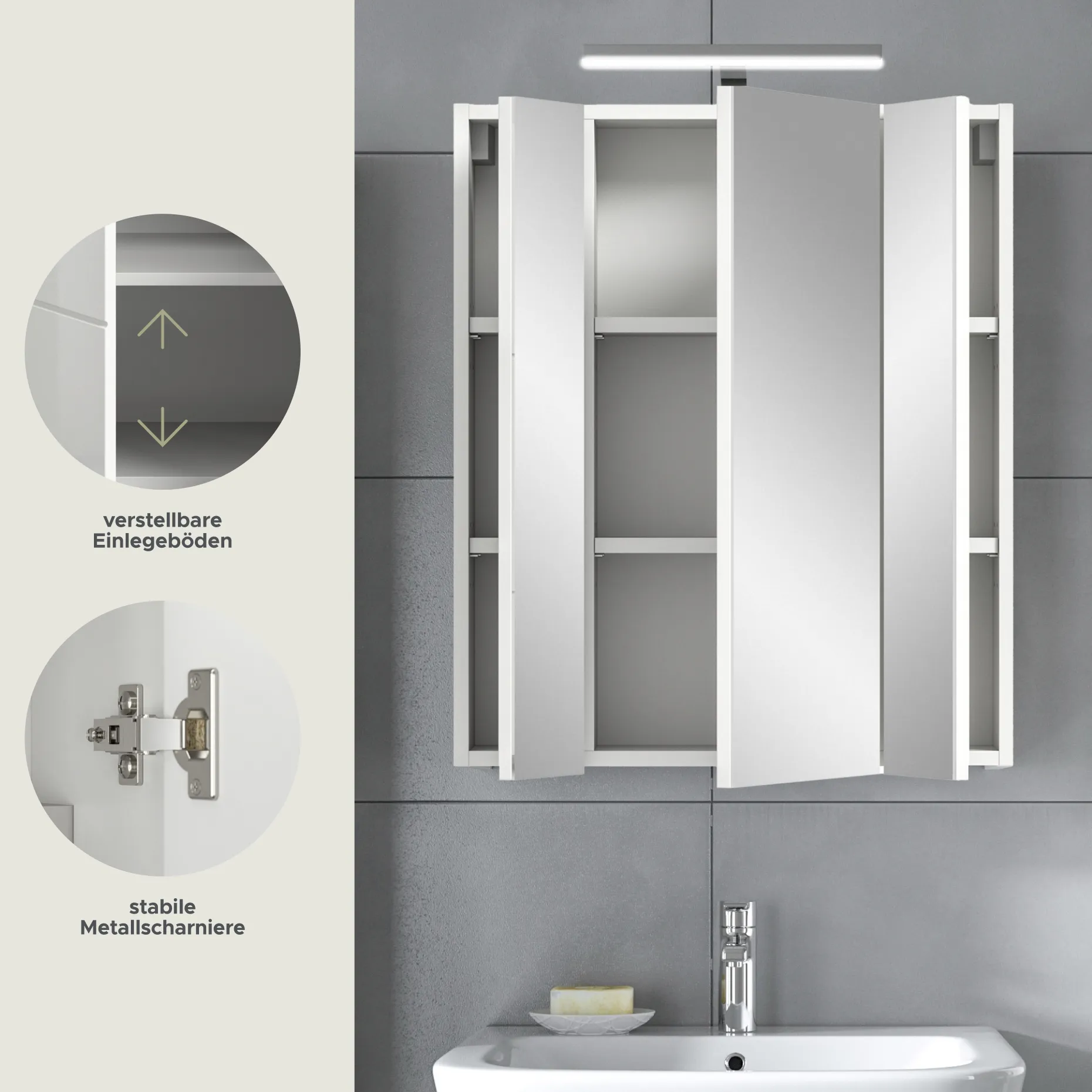 Spiegelschrank Ice Xonox mit LED-Beleuchtung - 60x55x46 cm - Weiß hochglänzend