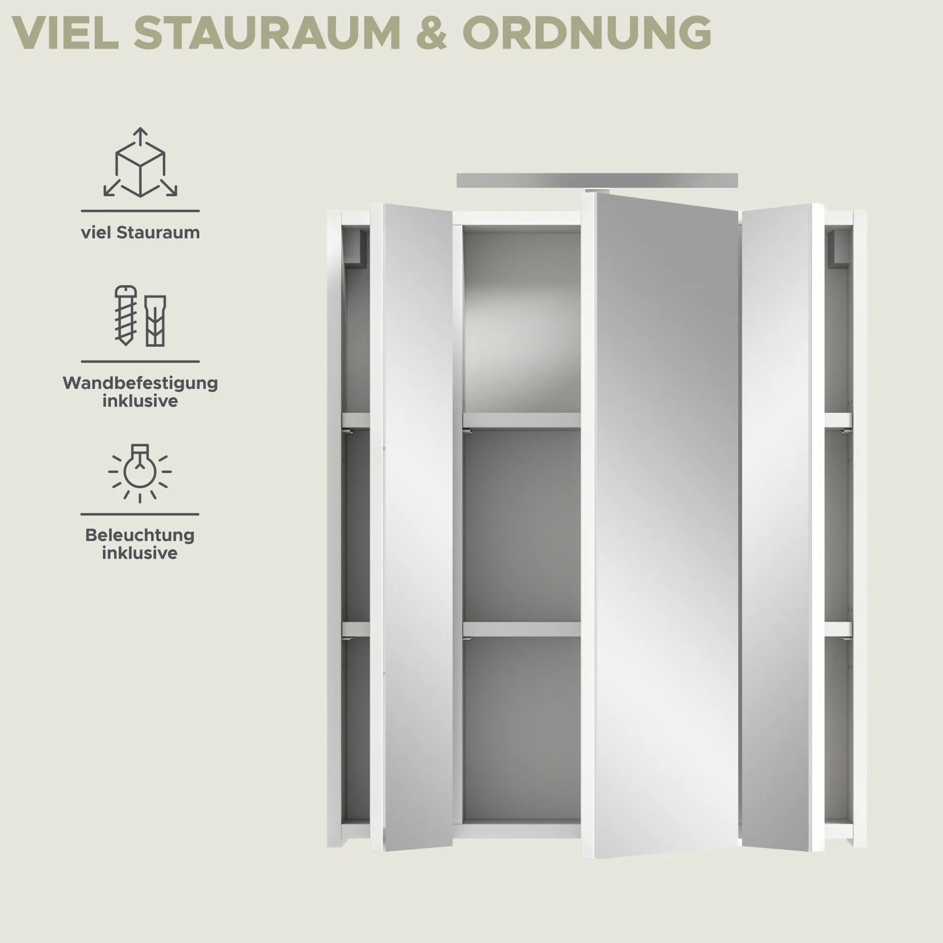 Spiegelschrank Ice Xonox mit LED-Beleuchtung - 60x55x46 cm - Weiß hochglänzend