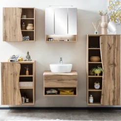 Spiegelschrank Karan 60cm 3 Türen mit Beleuchtung - Eiche