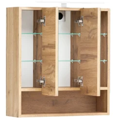 Spiegelschrank Karan 60cm 3 Türen mit Beleuchtung - Eiche