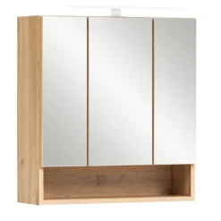 Spiegelschrank Karan 60cm 3 Türen mit Beleuchtung - Eiche