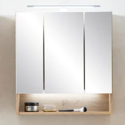 Spiegelschrank Karan 60cm 3 Türen mit Beleuchtung - Eiche