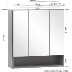 Spiegelschrank Karan 60cm 3 Türen mit Beleuchtung - anthrazit