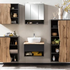 Spiegelschrank Karan 60cm 3 Türen mit Beleuchtung - anthrazit