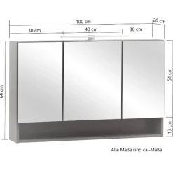 Spiegelschrank Karan 100cm 3 Türen mit Beleuchtung - anthrazit