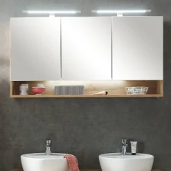 Spiegelschrank Karan 120cm 3 Türen mit Beleuchtung - Eiche