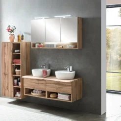 Spiegelschrank Karan 120cm 3 Türen mit Beleuchtung - Eiche