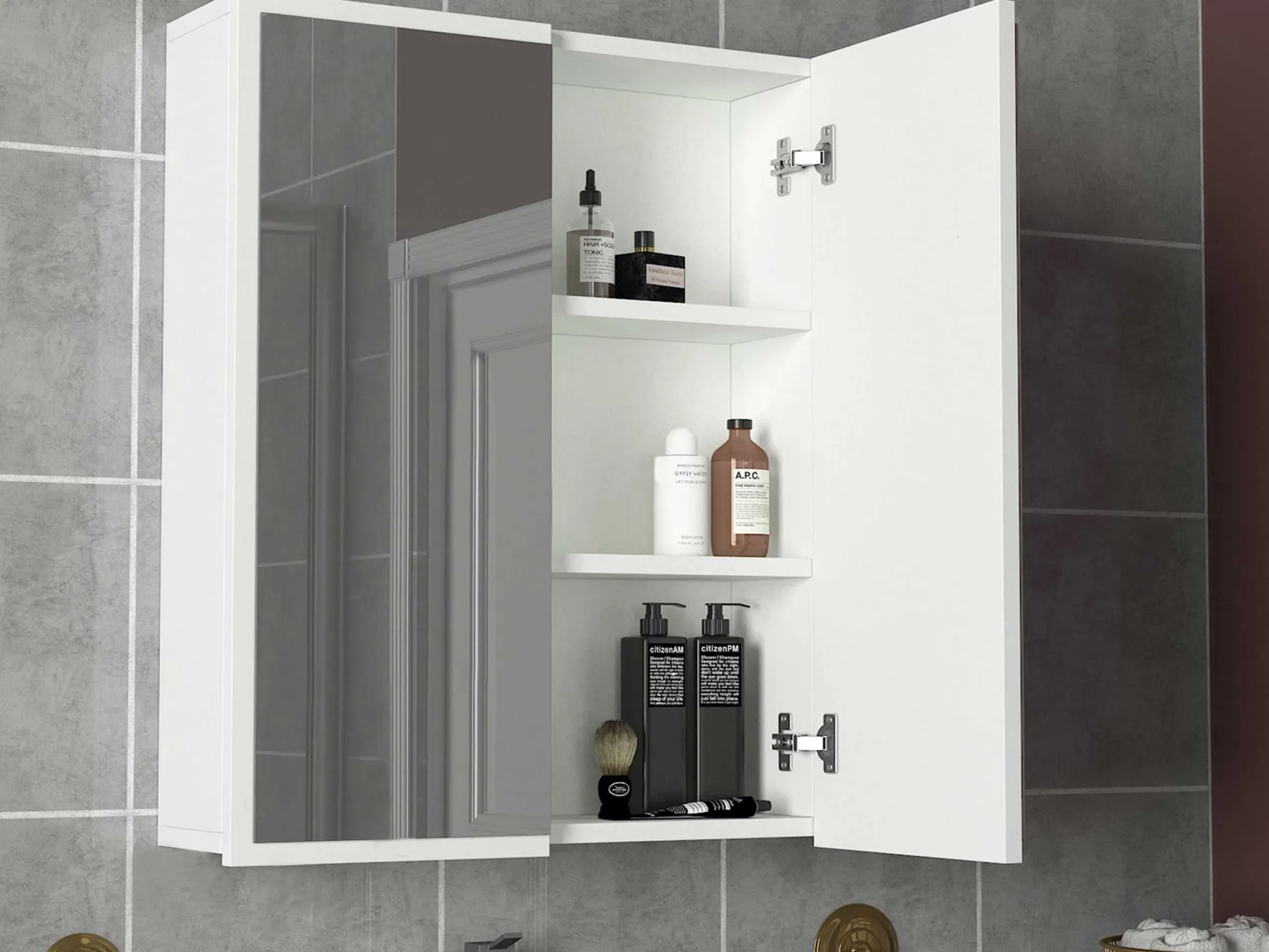 Spiegelschrank Kayla - 60x17x77cm - 2 Türen - weiß