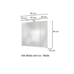 Spiegelschrank Kornel/Luna 80cm 3 Türen und LED-Beleuchtung - graphitgrau