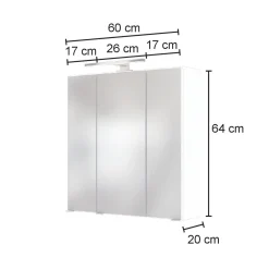Spiegelschrank Luna 60cm mit 3 Türen und LED-Licht - Eiche
