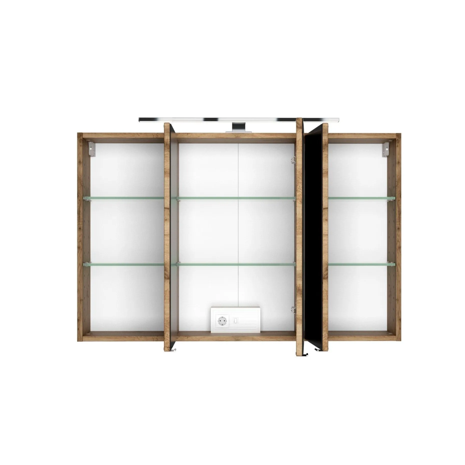 Spiegelschrank Luna 100cm mit 3 Türen und LED-Beleuchtung - Eiche