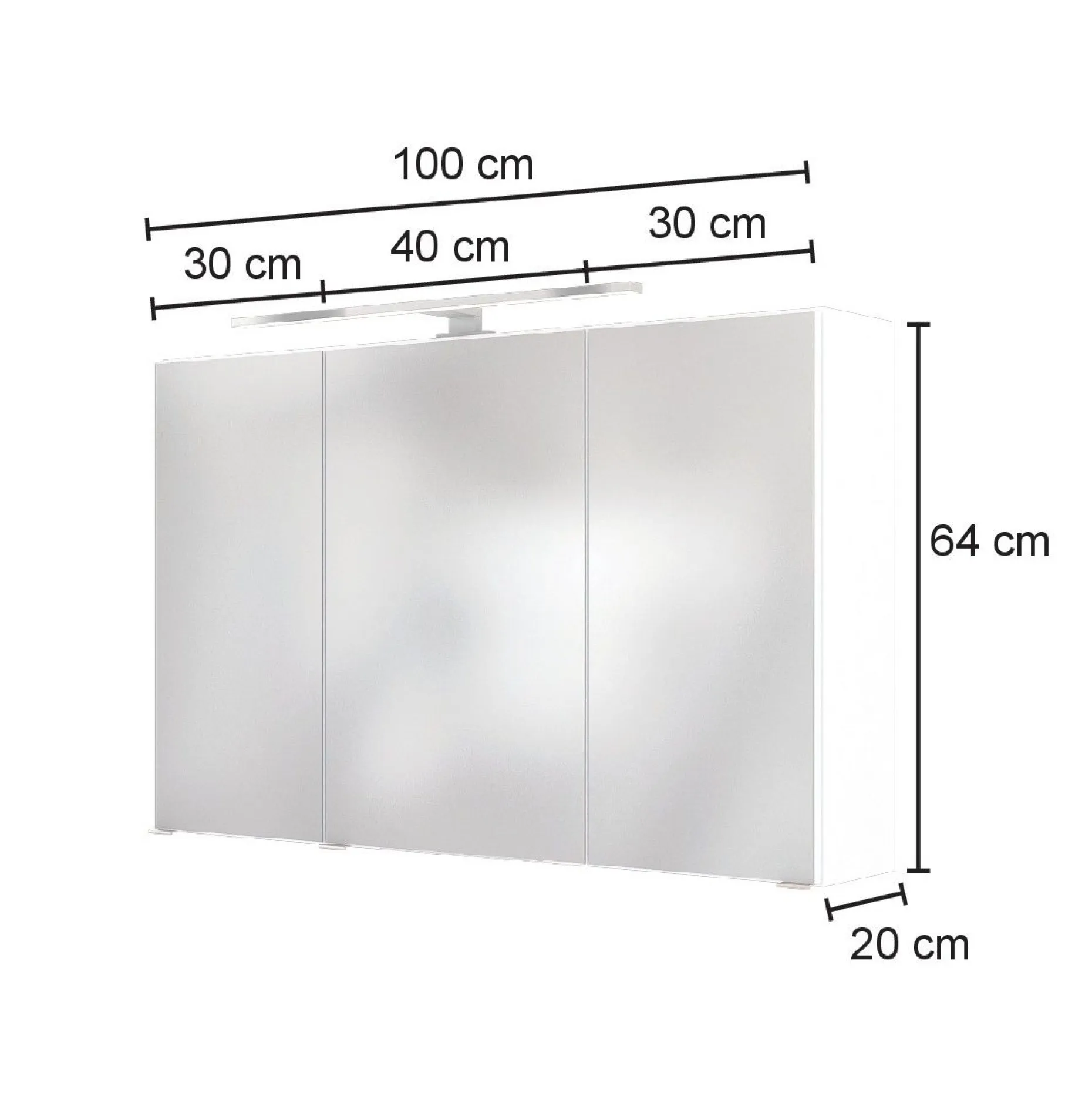 Spiegelschrank Luna 100cm mit 3 Türen und LED-Beleuchtung - Eiche