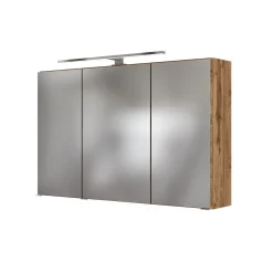 Spiegelschrank Luna 100cm mit 3 Türen und LED-Beleuchtung - Eiche