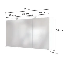 Spiegelschrank Luna 120cm mit 3 Türen und LED-Licht - Eiche