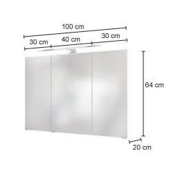 Spiegelschrank Pisca 100cm 3 Türen - weiß