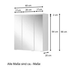 Spiegelschrank Pollet 60cm 3 Türen - weiß