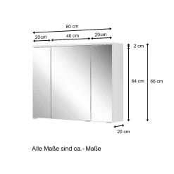 Spiegelschrank Pollet 80cm 3 Türen - weiß